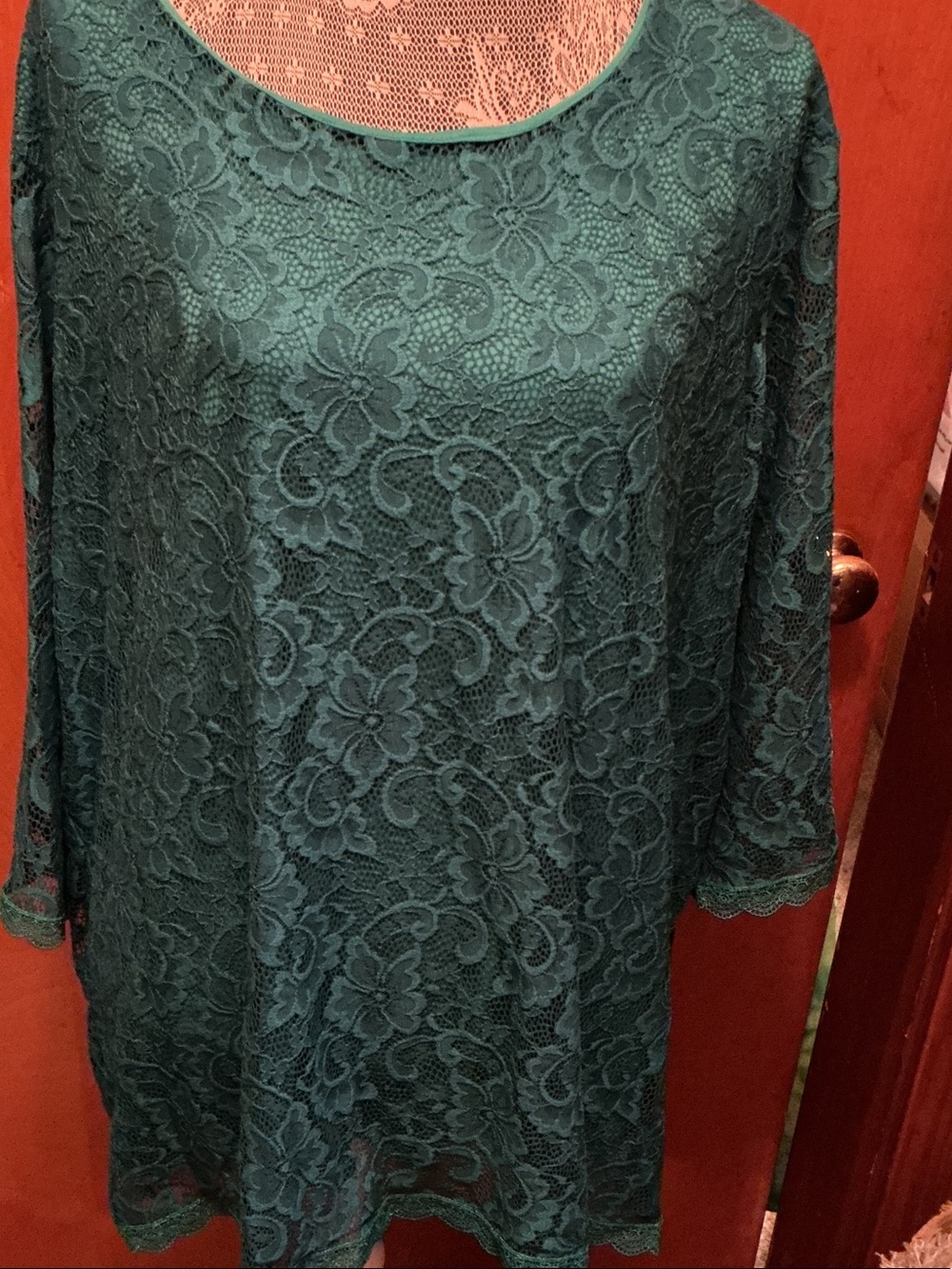 Women's Teal Lace Overlay Top